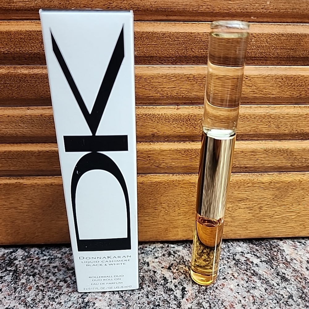 NIB Women's Donna Karan Liquid Cashmere Black & White Rollerball Duo